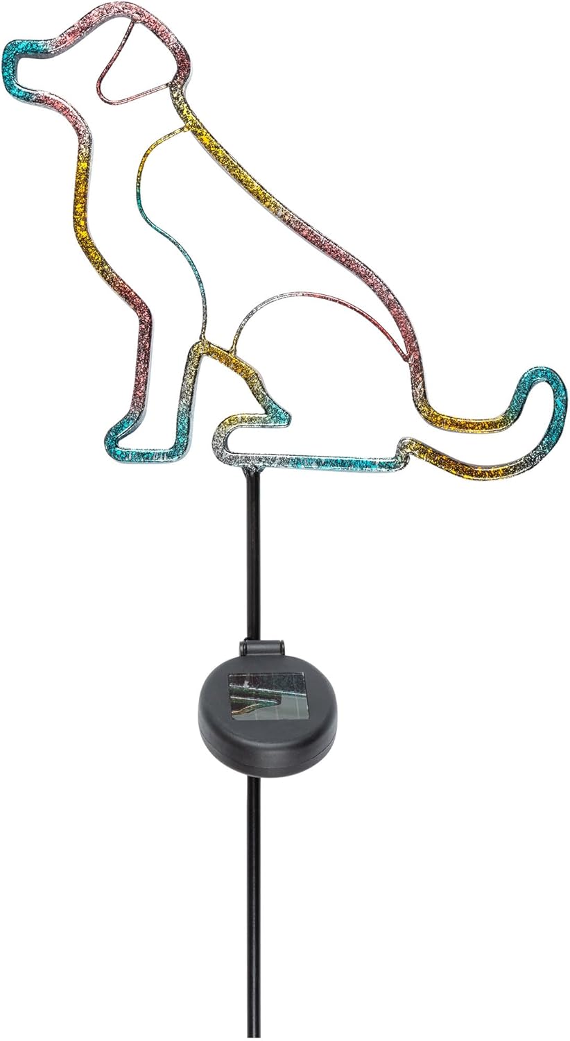 GreaterGood Neon Pets Solar Garden Stake Colorful Glow in The Dark Outdoor Decor Durable Metal Yard Pathway Lights Animal Lover Gift (Dog, One Size)
