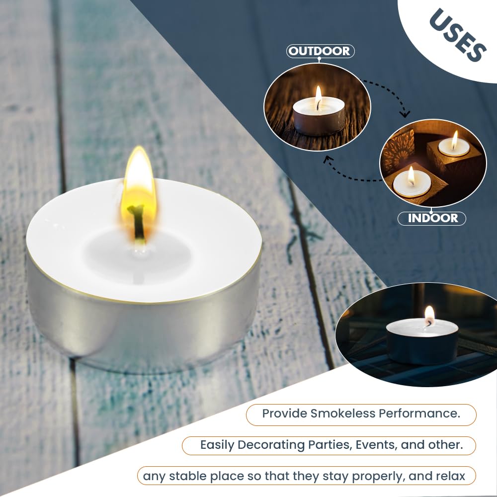 ZOPPER 50 Tea Lights Candle Unscented, Smokeless, Long Burning Tea Lights for Christmas Weddings Events, Parties & Home Décor - Image 3
