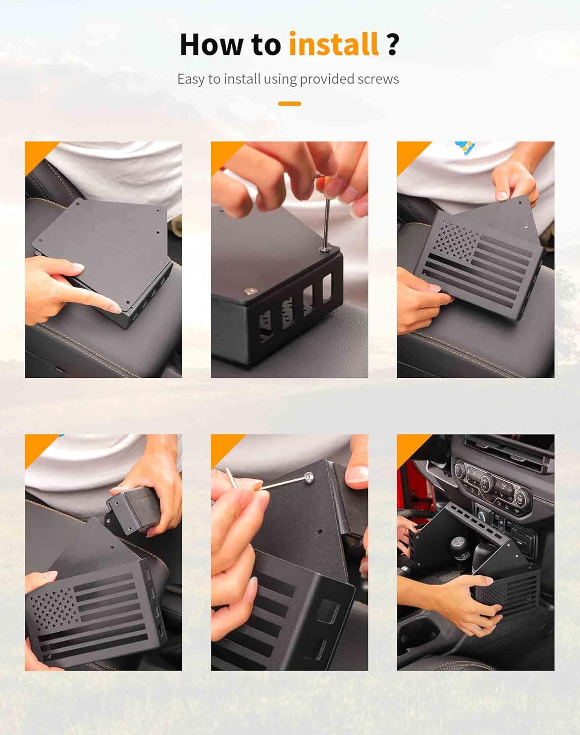 Hoolcar Gear Shift Center Console Organizer Side Tray Compatible with Jeep Wrangler JL/JLU 2018-2024 & Jeep Gladiator JT Truck 2020-2023 Interior Shifter Storage Box Accessories, American Flag