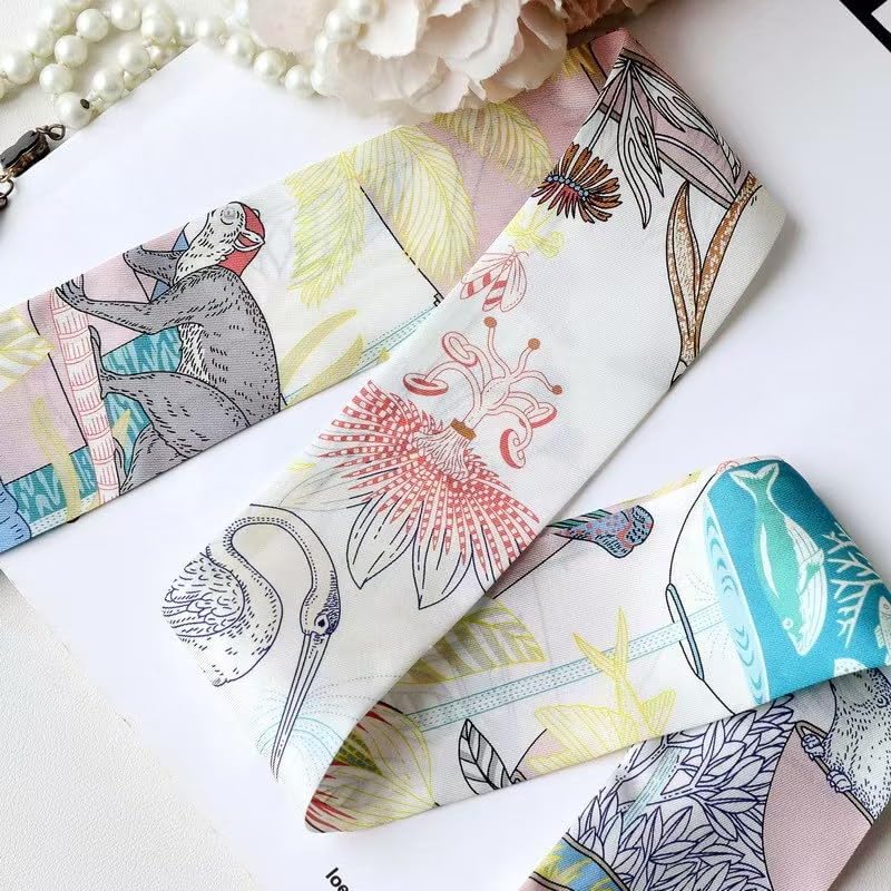 100% Mulberry Silk Scarf for Handbags & Purses, 2Pcs 2''x35'' Hair Ribbon Skinny Neck Scarves for Women - Image 2
