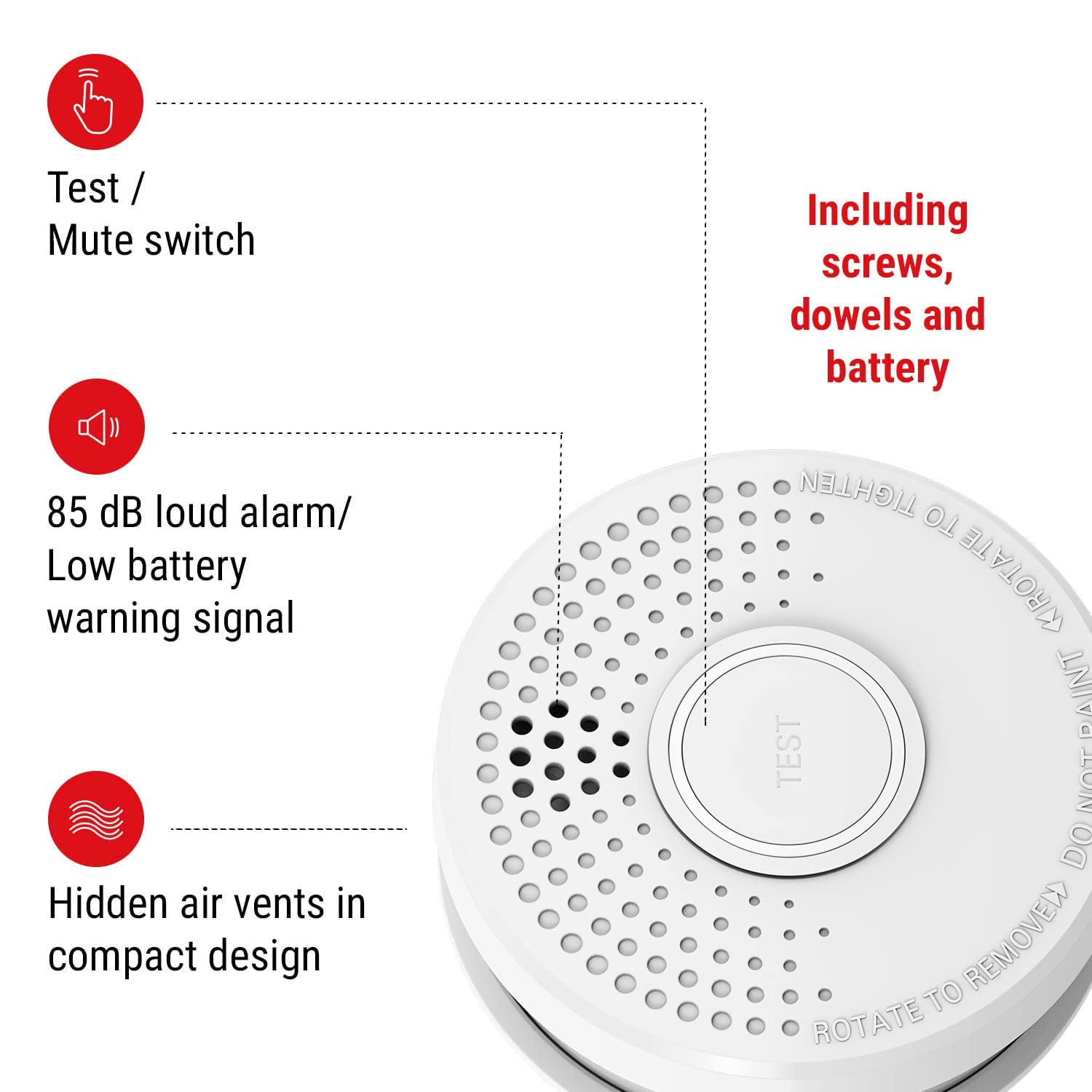 SHD by OneConcept Detecteur de Fumée, 5X Alarme Incendie Détecteur Fumée pour la Maison, Bureaux, Detecteur de Fumee de Cuisine à Capteur Optique avec Fonction Test et Silencieux, Détecteurs de