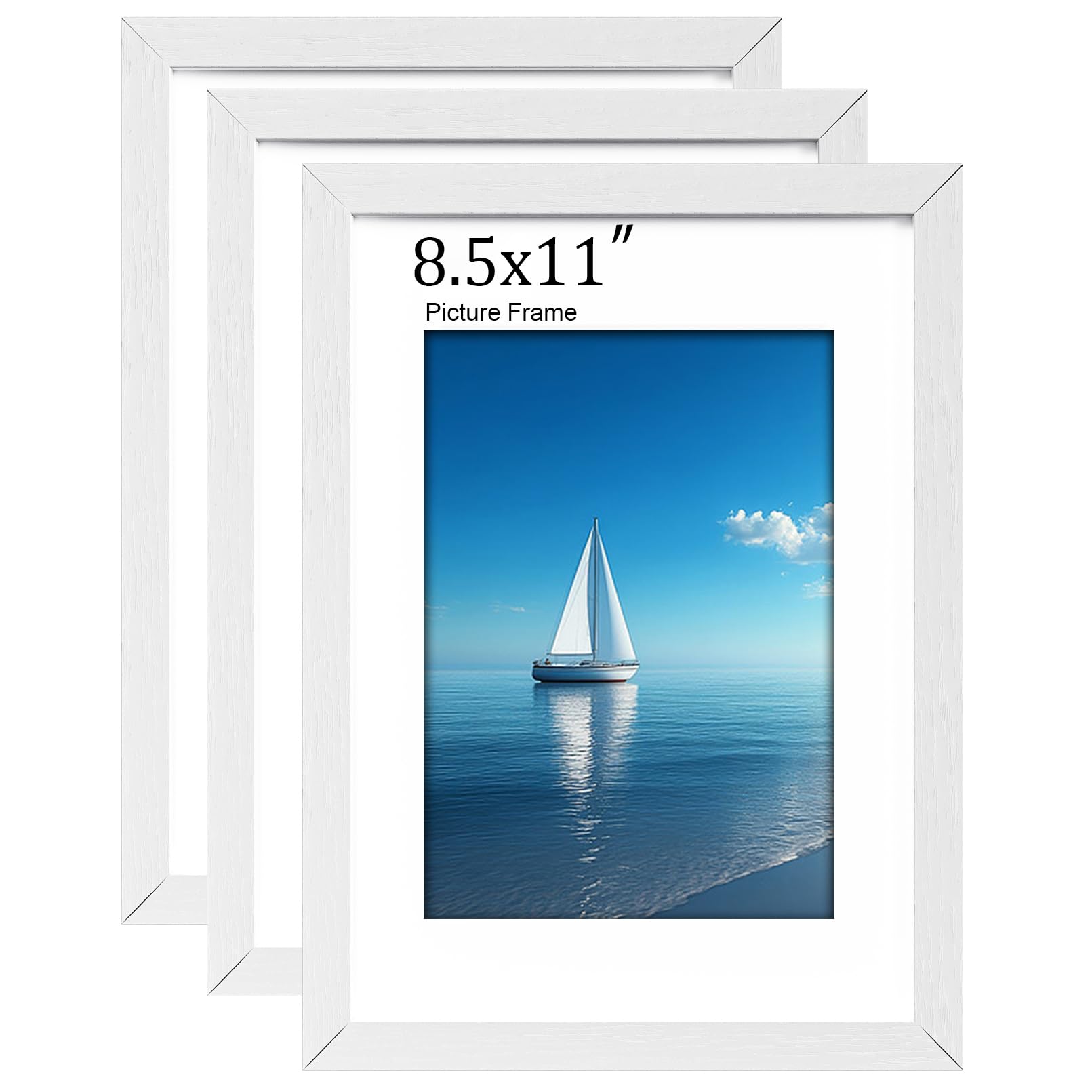 LVAOUO 3Pack 8.5x11 Picture Frames, Wooden 8.5x10 Photo Frame 21.5 x 27.9cm, Versatile Frame White, Display, Landscape or Portrait Orientation-with Plexiglass and Stand, Wall-Mount & Desk