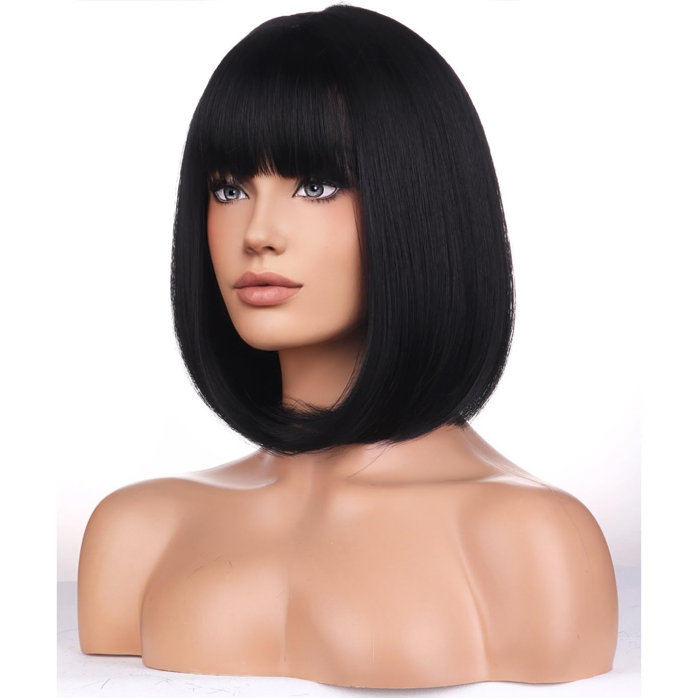 BERON Black Bob Wigs Short Straight Hair Wig for Women Wigs with Bangs Synthetic Daily Use Wigs Wig Cap Include - Image 3