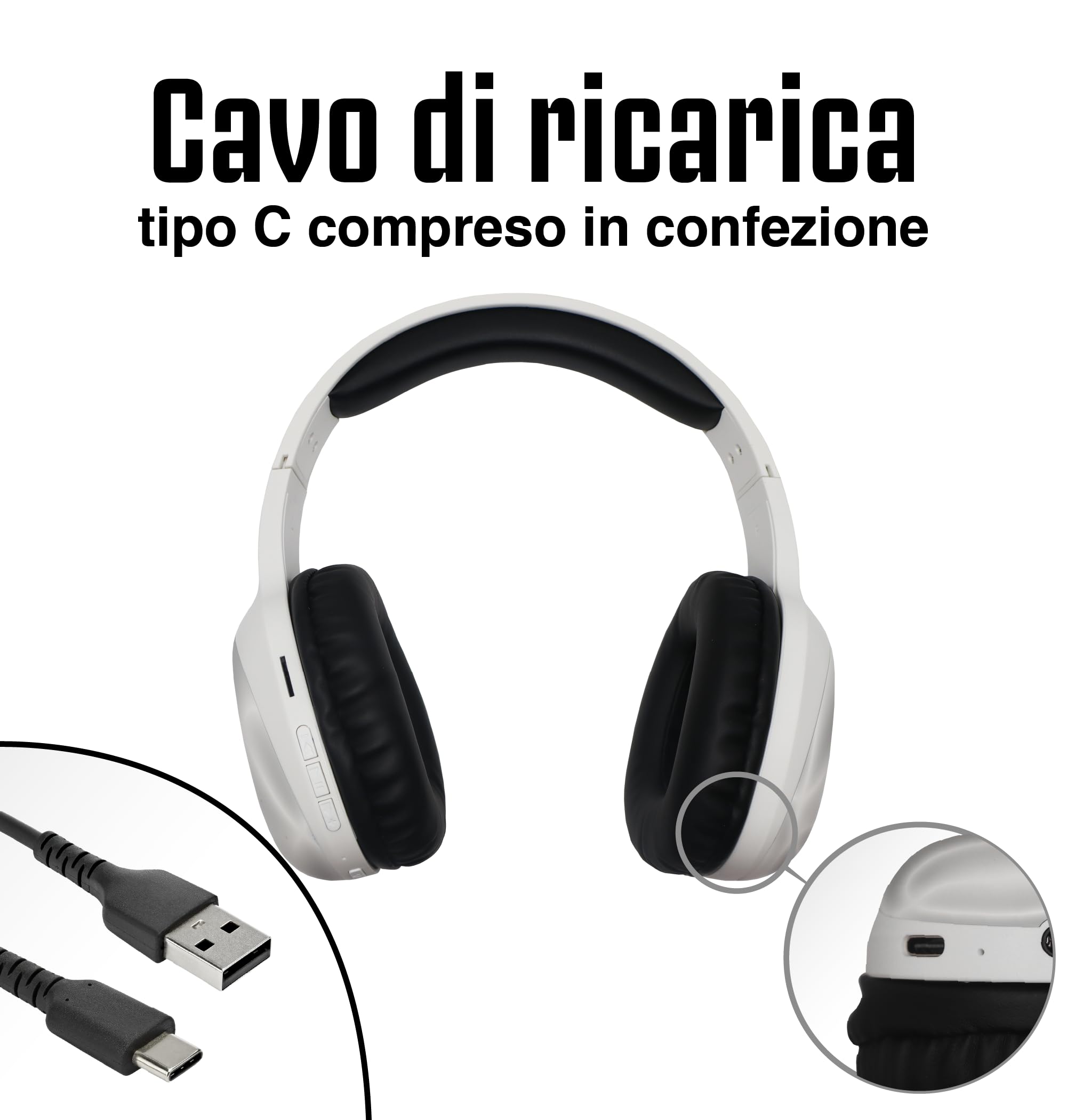 TECHMADE Juventus - Cuffie Senza Filo Cuffie Wireless Over-Ear, Cuffie Bluetooth Regolabili, Cuffie con Microfono Incorporato, HiFi Stereo, Micro SD Slot, per iPhone/Android/Viaggio/PC