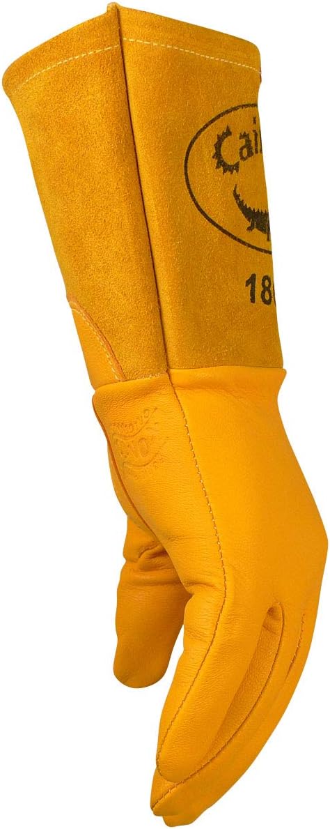Caiman Premium Top Grain Goatskin MIG Welding Gloves, DuPont Kevlar Stitching, Unlined, 4-inch Gauntlet Cuff, Gold, X-Large (1869-6)