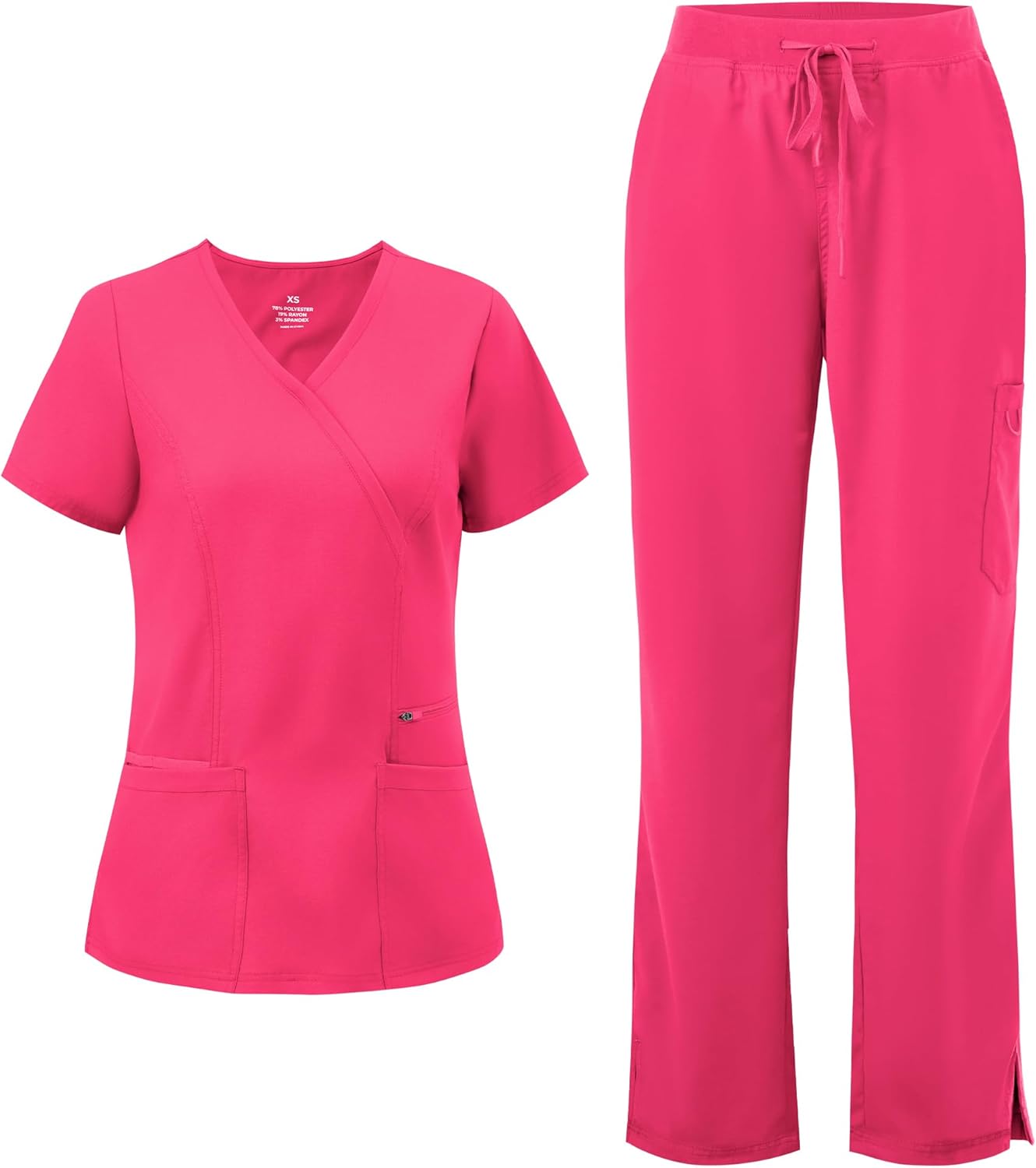 COZYFIT Scrubs for Women - Mock Wrap Top & Straight Leg Pants with 6 Pockets, Back Princess Seams, Soft Fabric