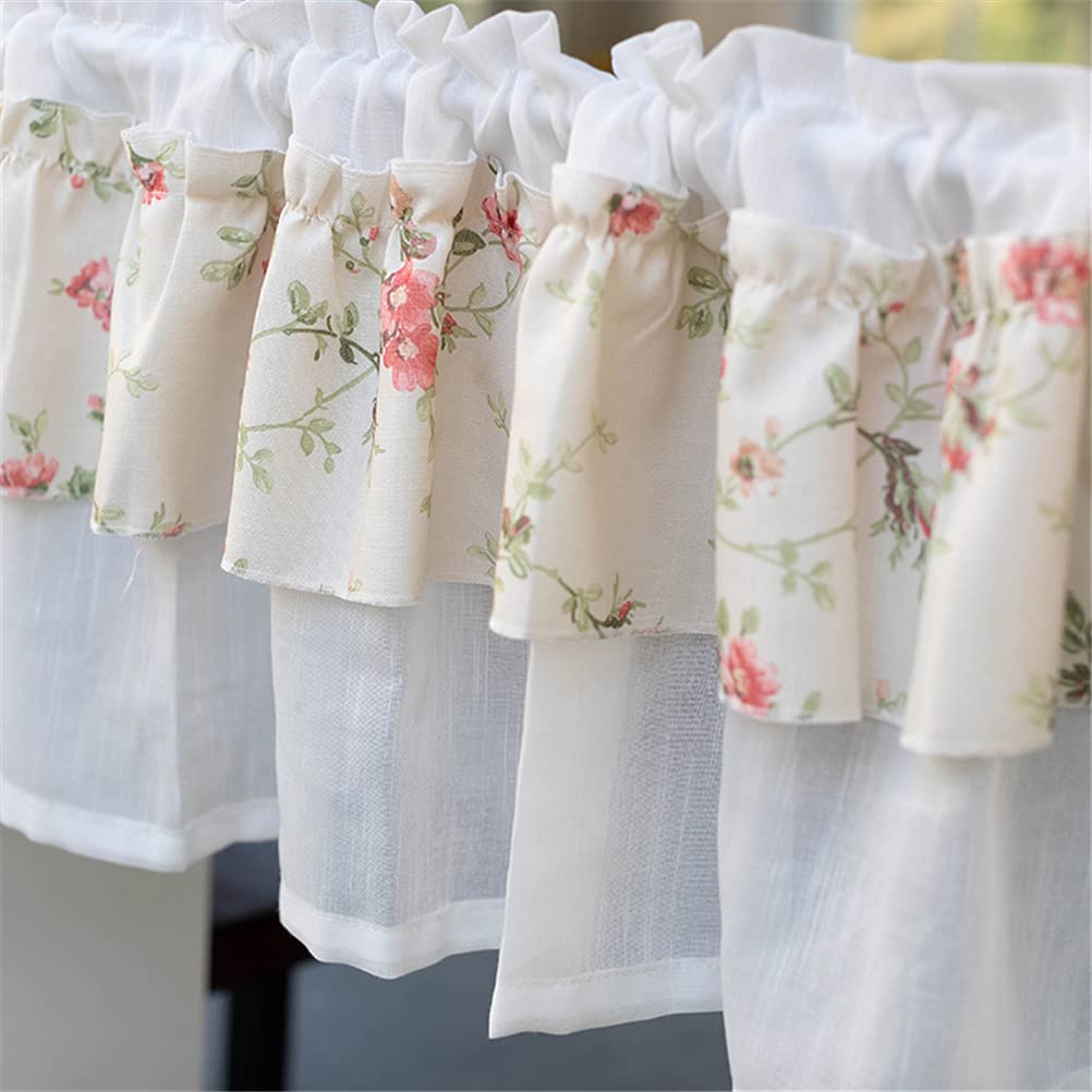 Voile court imprimé cantonnière fleur pour petite fenêtre
