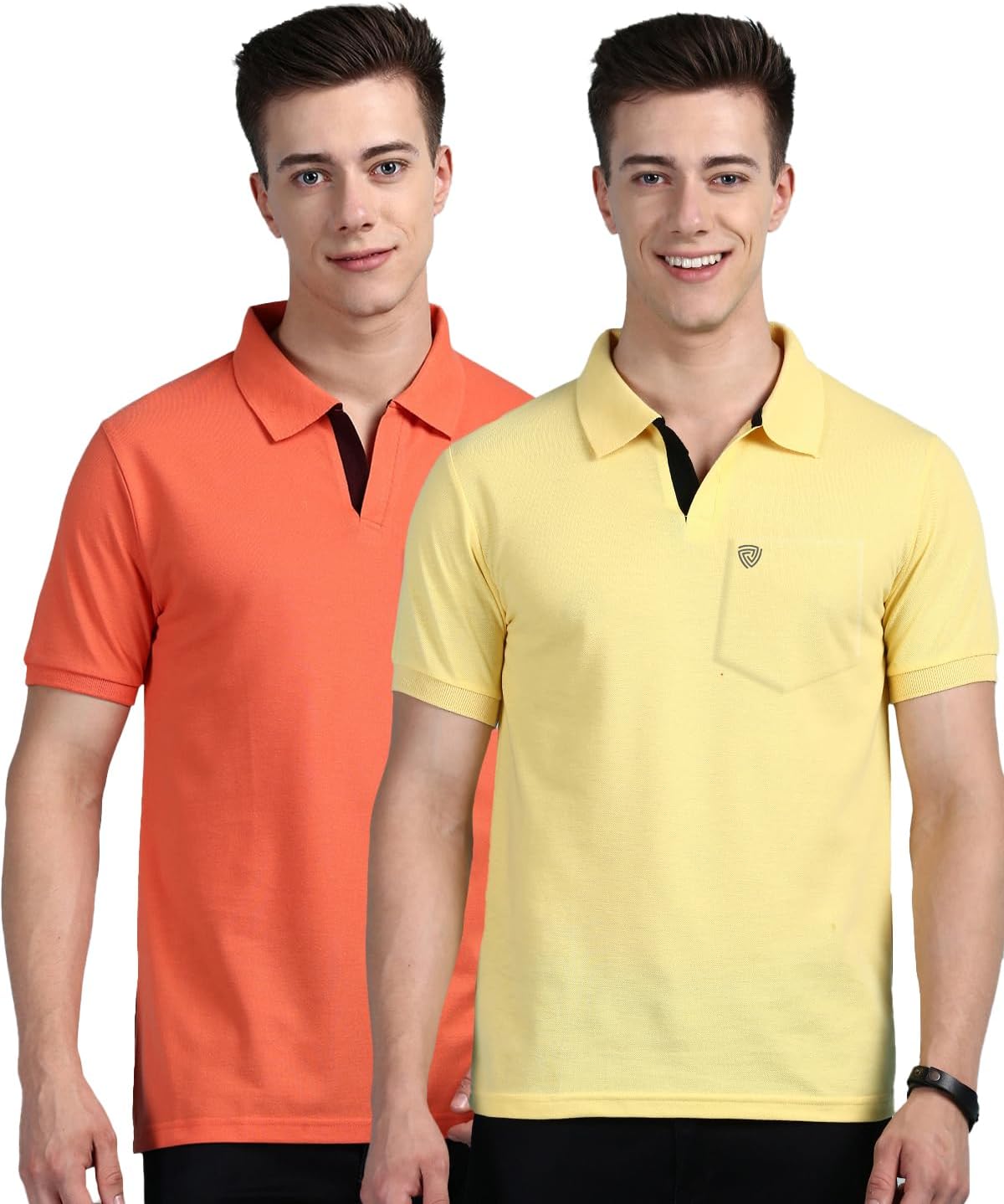 Lux CoziMen's Regular Fit Polo Neck Half Sleeve Solid Casual T-Shirt with Chest Pocket | Pack of 2 |