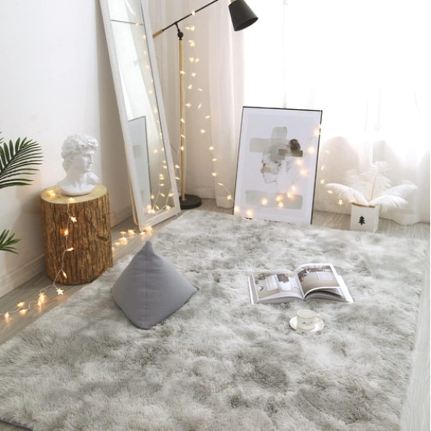 FlashLTD Fluffy Ultra Soft Shaggy Area Rugs for Bedroom Fluffy Carpet for Kids Room Bedside Nursery Mats (Grey White, 2' x 3')