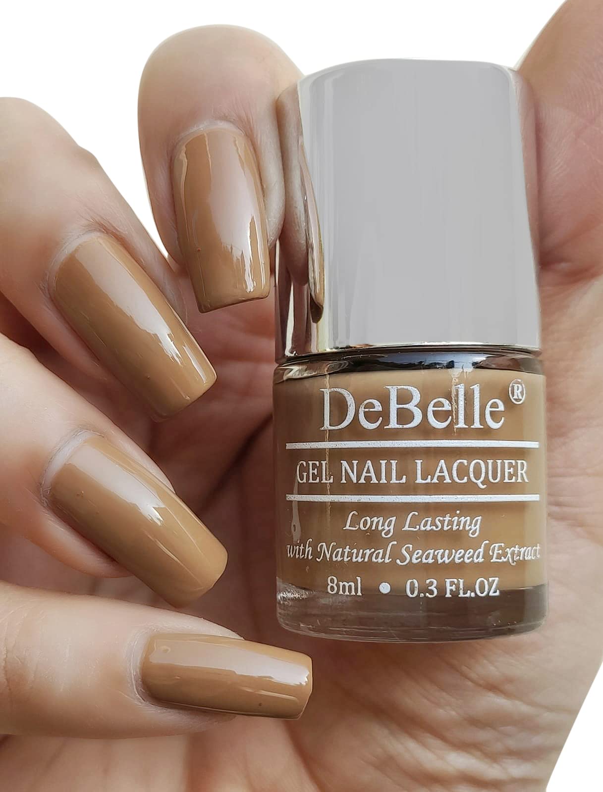 DeBelle Gel Nail Polish Caramel Auburn (Caramel Light Brown Nail Paint)|Non UV - Gel Finish |Chip Resistant | Seaweed Enriched Formula| Long Lasting|Cruelty and Toxic Free| 8ml