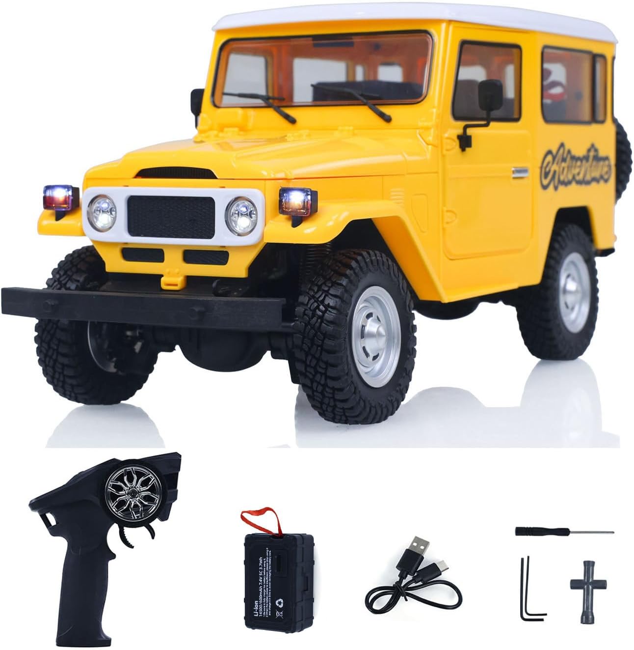 HG 4X4 RC Off-Road Vehicles Electric Crawler Car 1/16 FJ40 Climbing Truck Model Motor ESC Servo Light Sound Smoking Unit 2.4G Remote Controller Yellow
