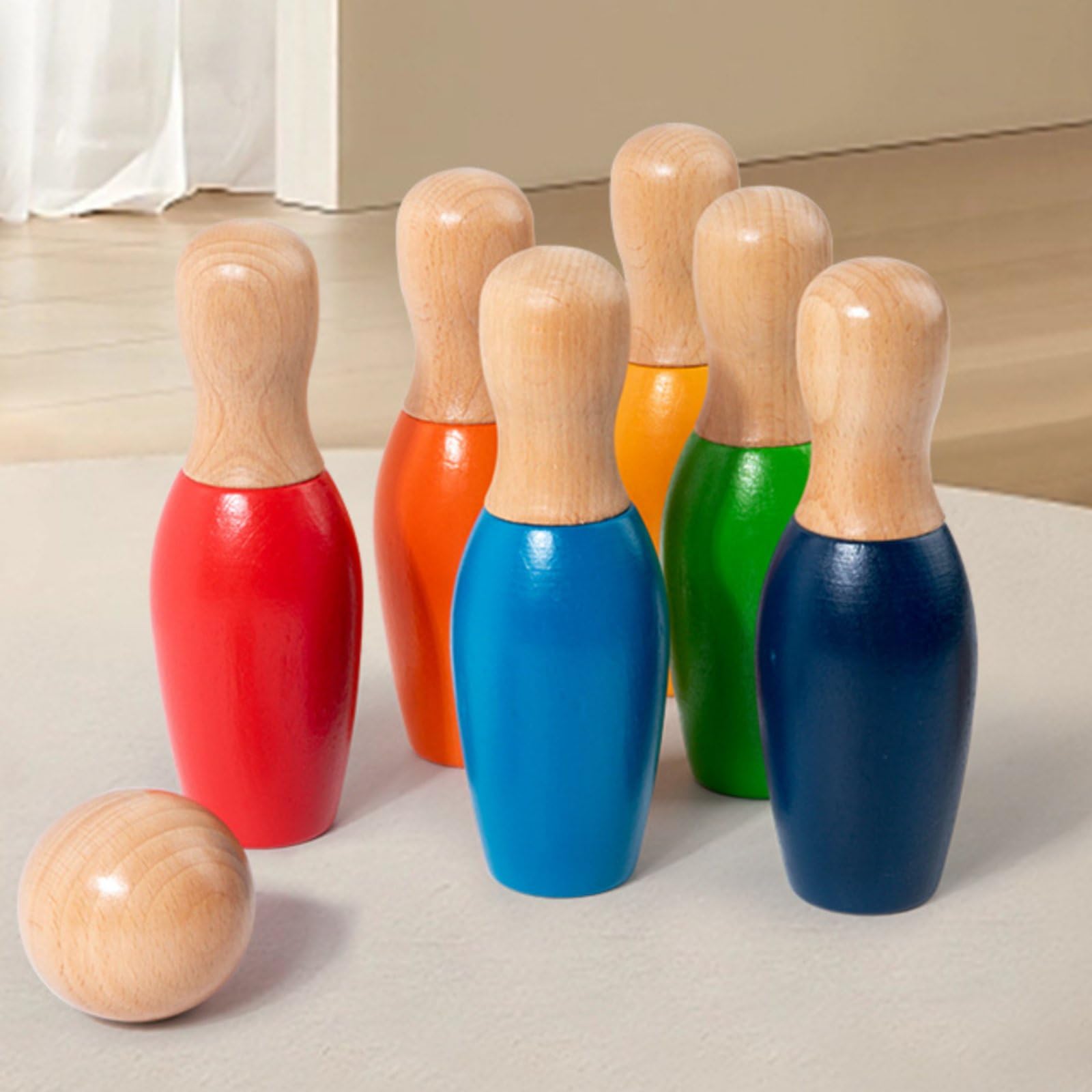 Juego de de Madera Set de Boliche Infantil con Pinos Numerados Juguete Educativo de para Coordinación Motriz y Equilibrio Bordes Pulidos y Pintura al