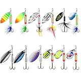 NRVBaits Swimming or Jigging Fishing Spinners with Two-Way Spinning Spoons System, Rooster Tail Fishing Lures with Flash Copper Body Blade, Freshwater and Saltwater Blade Bait for Bass Walleye Trout