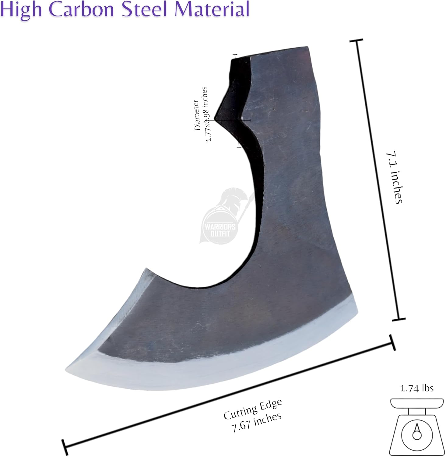 High Carbon Steel Axe Head - 7.67 Inch Cutting Edge, 7.1 Inch Length, 1.74 lbs - Heavy Duty Replacement Axe Head for Woodworking, Camping, and Survival