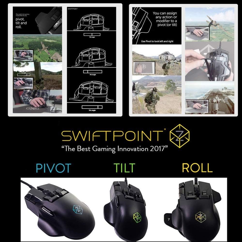 Swiftpoint Z Gaming Mouse, 13 Programmable Buttons, 5 with Pressure Sensors, Analog Joystick Control for FPS Peeking and Flying, 12K DPI, OLED RGB MMO (Renewed)