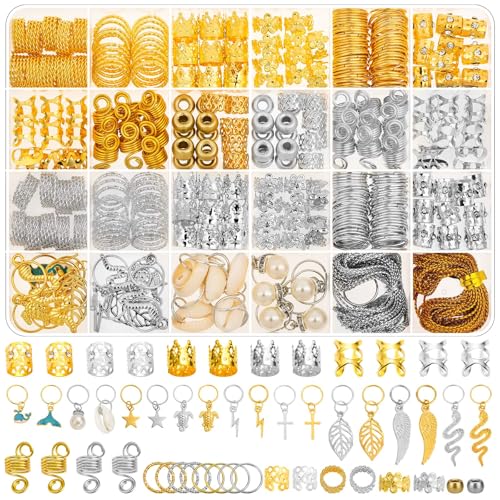 324 Pcs Gold and Silver Hair Jewelry for Braids Dreadlock Accessories for Women Men Metal Hair Cuffs Rings Clips Charms Beads for Braids Locs Perfect for Parties Festivals Weddings Daily Styling