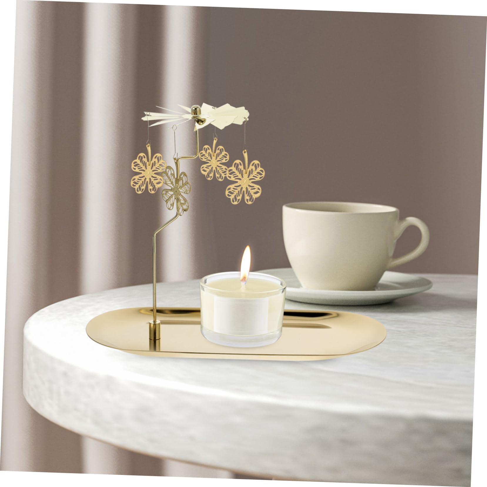 Candelabro Giratorio de Hierro con Bandeja, Dorado | Centro de Mesa Decorativo, sin Alimentación Eléctrica, para Bodas y Navidad