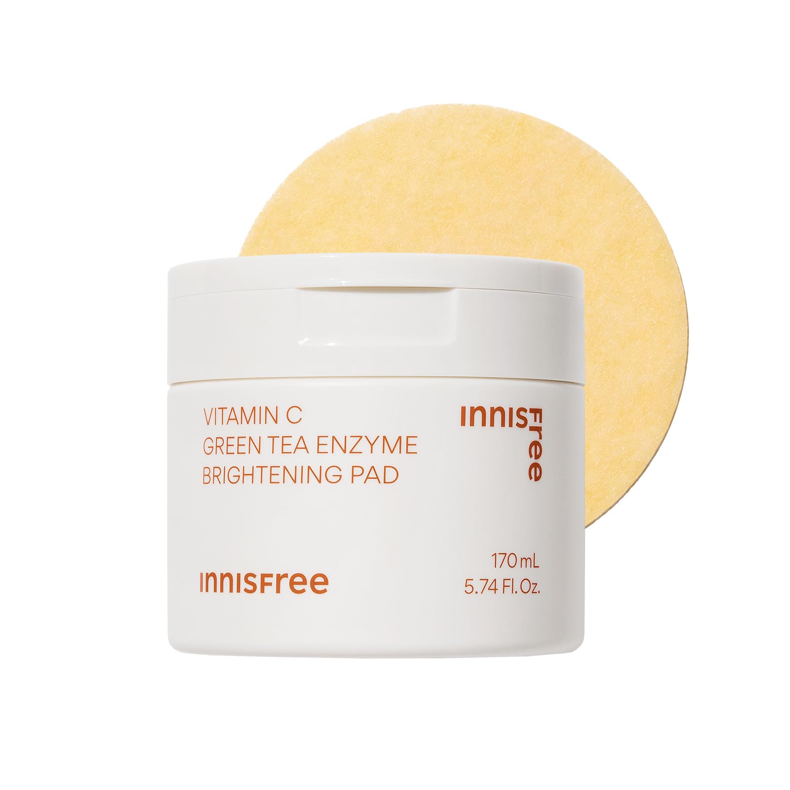 Innisfree Vitamin C Green Tea Toner Pads 60pc for Uneven Skin Tone, Brightening and Glowing skin, Exfoliates and Fades Dark spots, Moisturizing, Hypoallergenic, Korean Skincare for all Skin Types