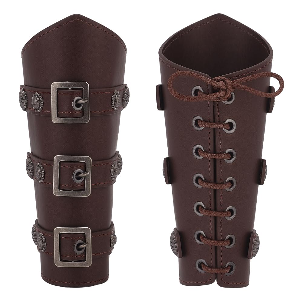 Manchettes Avant-Bras En Cuir Synthétique - Style Armure Réglable - Brun