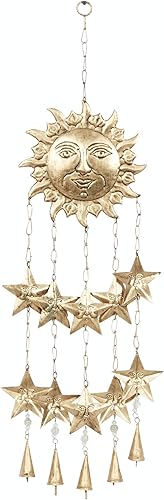 Deco 79 Carillón de viento de metal para interiores y exteriores con cuentas de vidrio y campanas de cono, 14 x 1 x 35 pulgadas, dorado