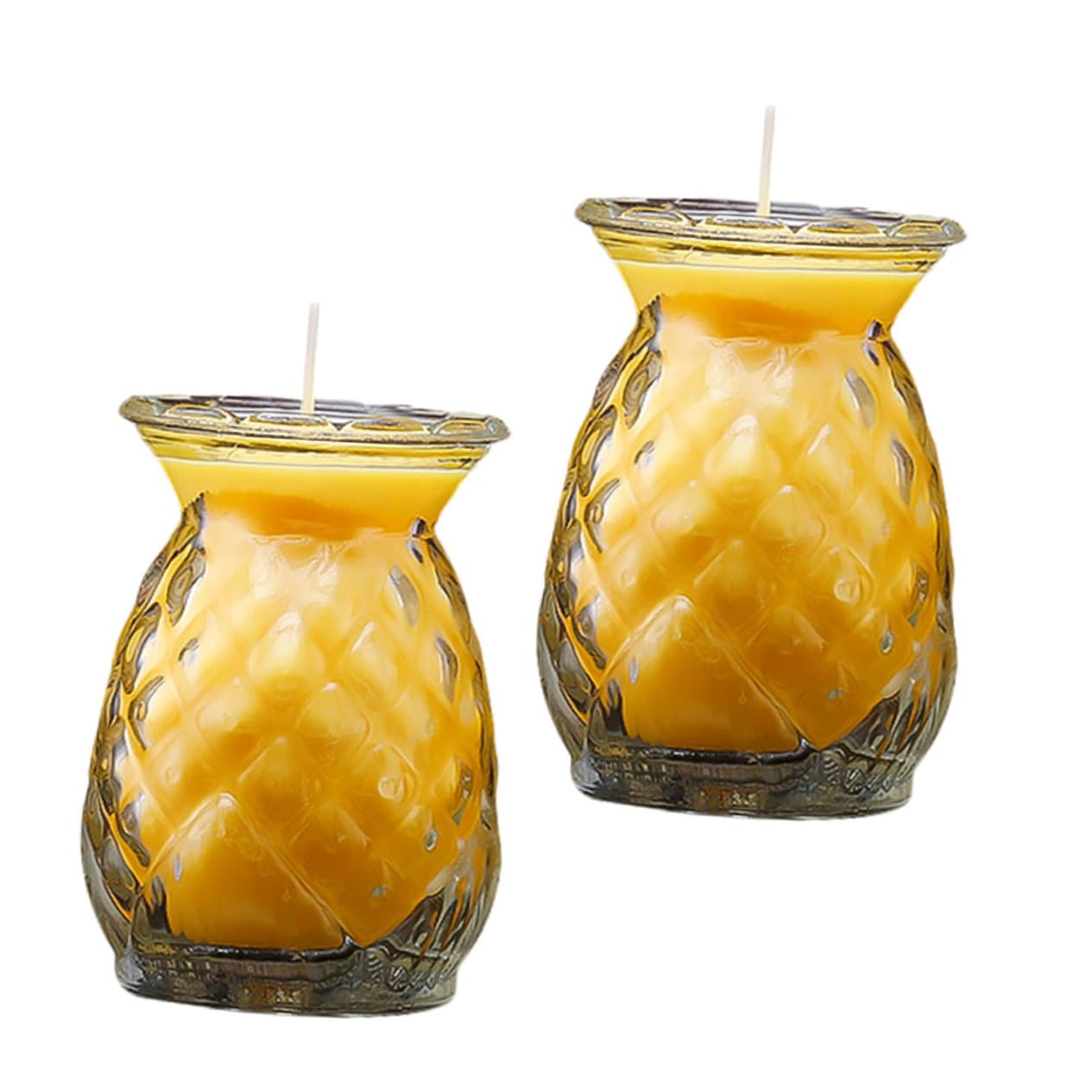 Alipis 2Pcs Pineapple Shape Butter Lamp Decorative Home Lighting for Buddha Hall Unique Tropical Design Craftsmanship Housewarming Yellow Color