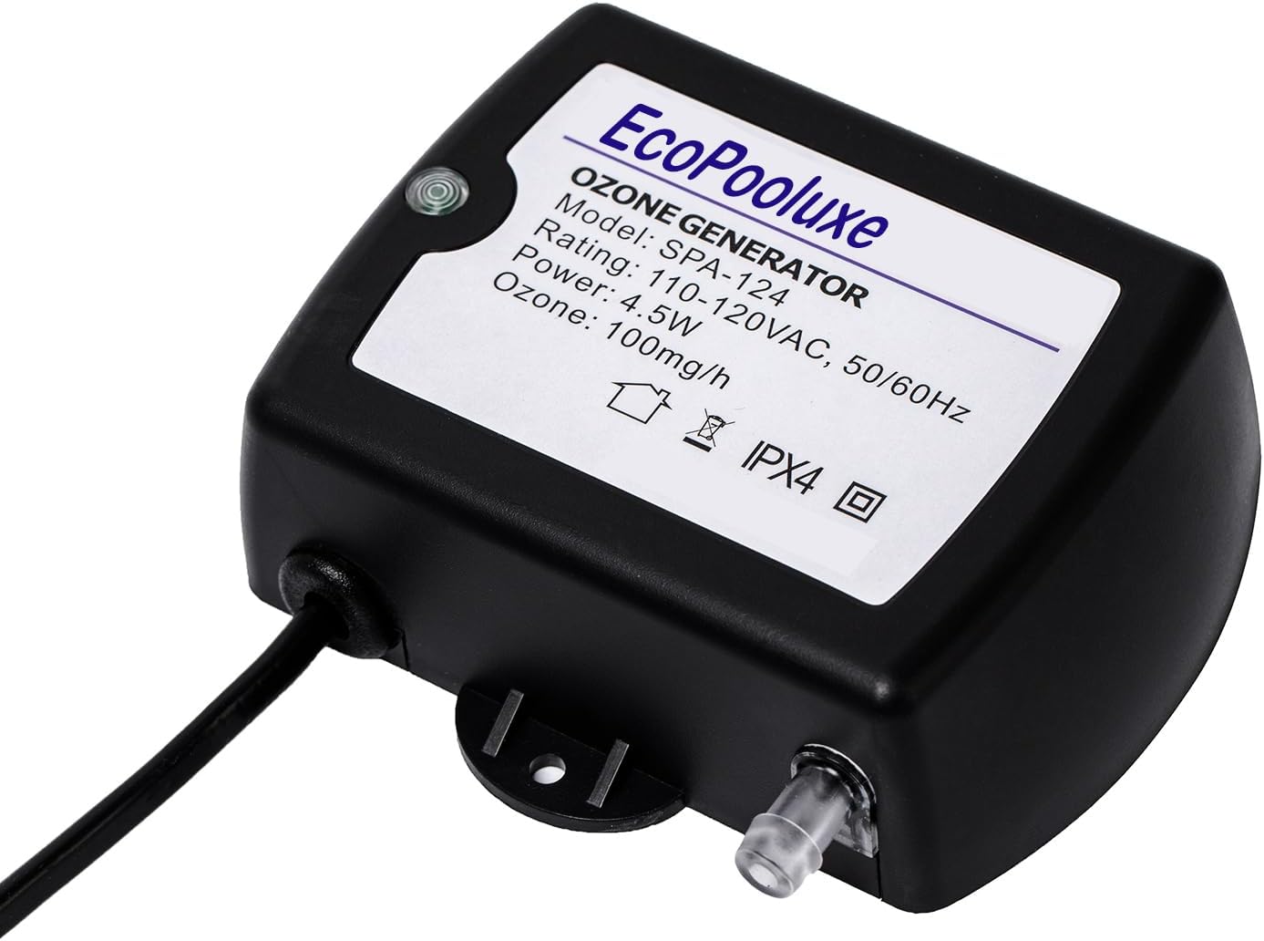 SPA-124 Spa-Ozonator Kit, 100mg/h Efficient Output Ozone Machine, Mini Portable Ozone-Generator with Check Valve&PVC Hose for Cold Plunge and Hot Tub, Black