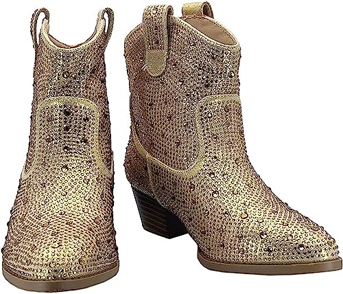 Forever Girls Rhinestone Cowboy Boots Kids Low Heel Dress Booties3