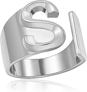 Amazon.com: S Initial Ring Letter Rings for Women Adjustable