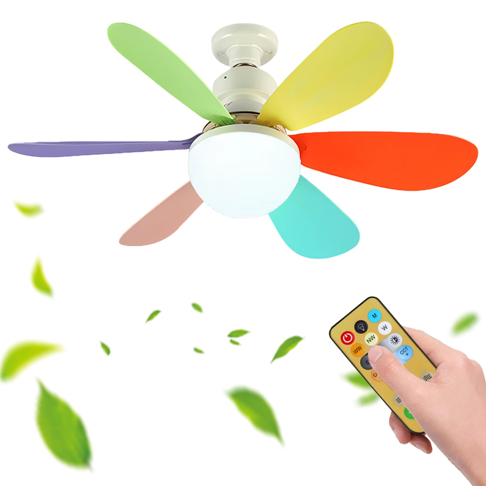 SXDMOUBK Dimmable Children's Ceiling Fan Light - Acrylic Eye Care Bedroom Lamp with Colorful B 3 Speeds 3 Color Temperatures Quiet Timer Detachable Design for Kids' Room