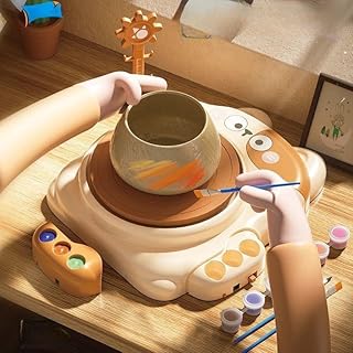 أداة عجلة فخار كهربائية للأطفال، كاملة مع صلصال واكسسوارات للمشاريع الابداعية، رائعة للأعمار من 3 سنوات فما فوق، مقاس 62.7 سم × 21.1 سم × 38.1 سم