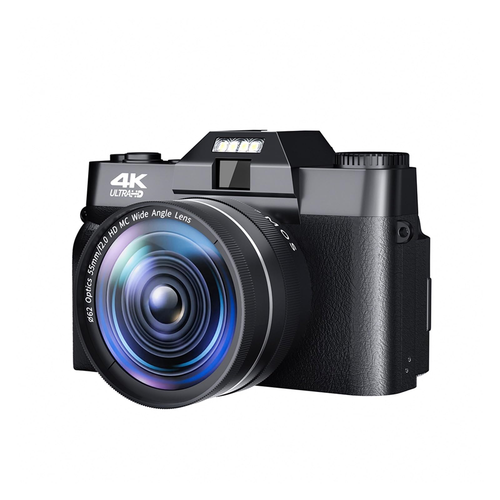 Appareil photo numérique 4K autofocus et objectif grand angle noir