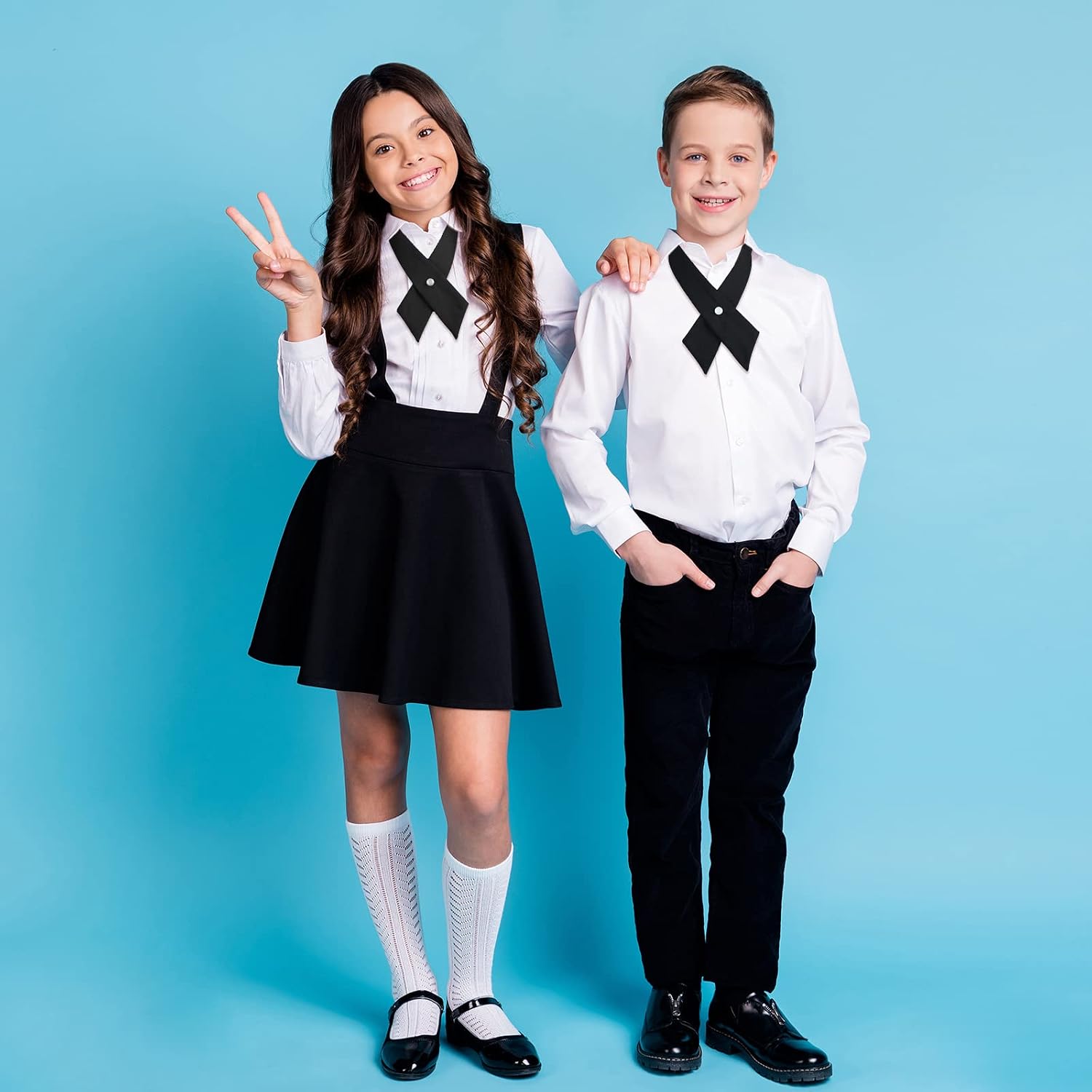 SATINIOR 3 Pcs Girls Uniform Tie Adjustable Criss Cross Neck Tie Solid Color Uniform Bow for Back to School Men Women Teen