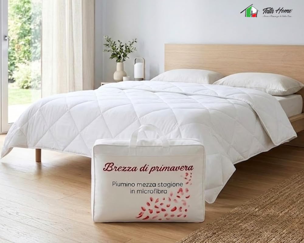Tata Home Piumino Estivo Primaverile Singolo in Morbida Microfibra di Poliestere Piumone Letto Leggero Coperta Trapunta Sottile Colore Bianco Misura 155x200 cm Mod. Brezza