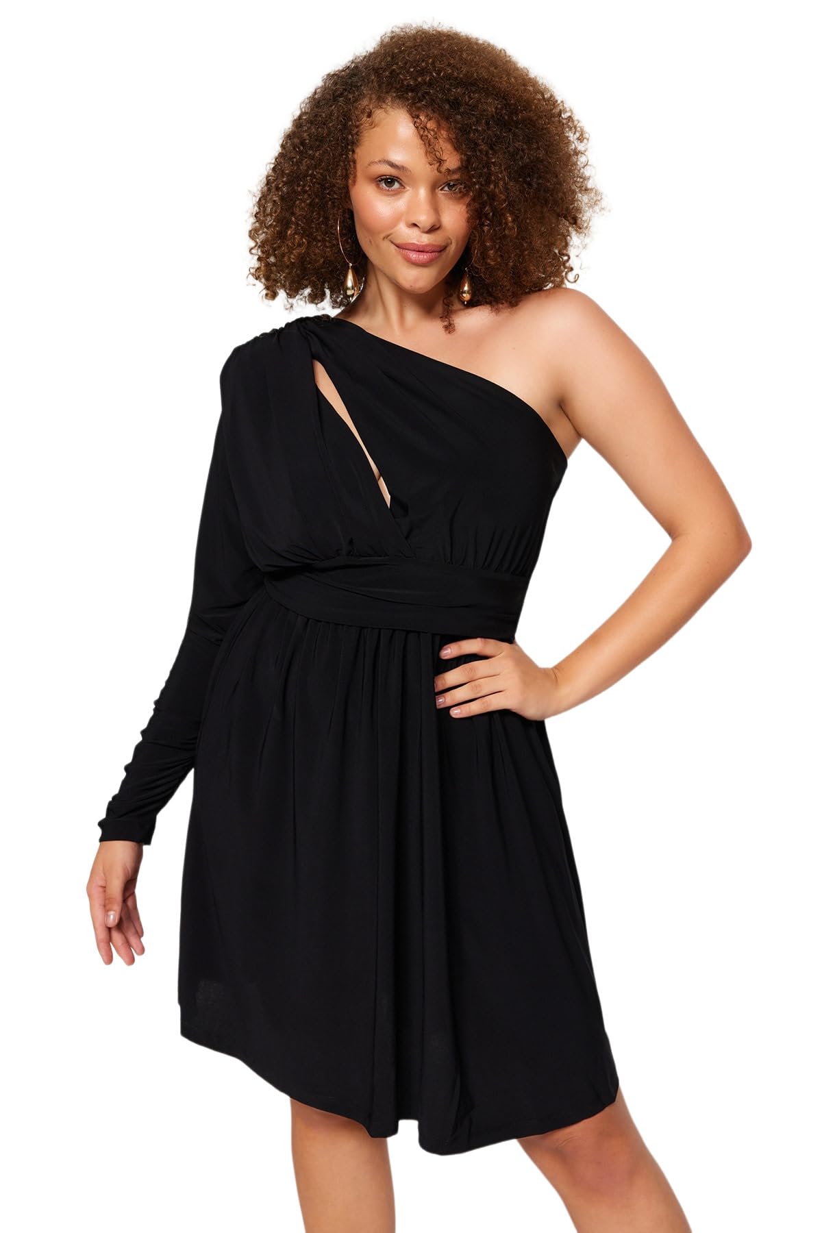 Trendyol FeMan Skater Fitted Knit Plus Size Dress,Black,48