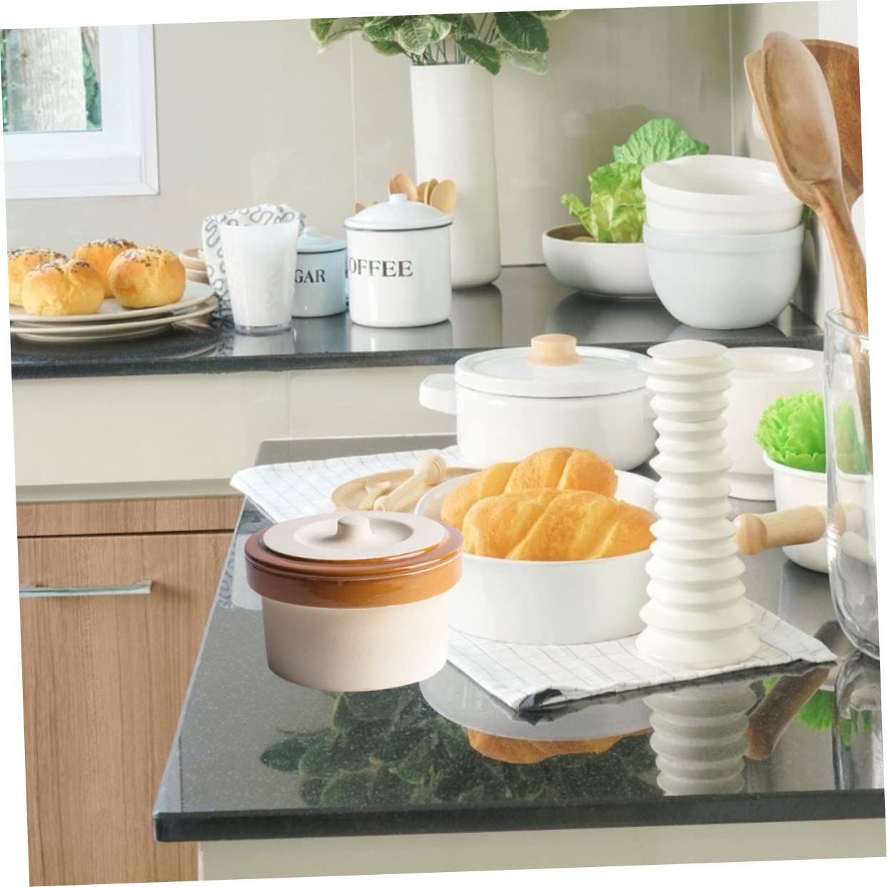 LIFKOME Ciotola per Stufato con Coperchio in Ceramica Beige