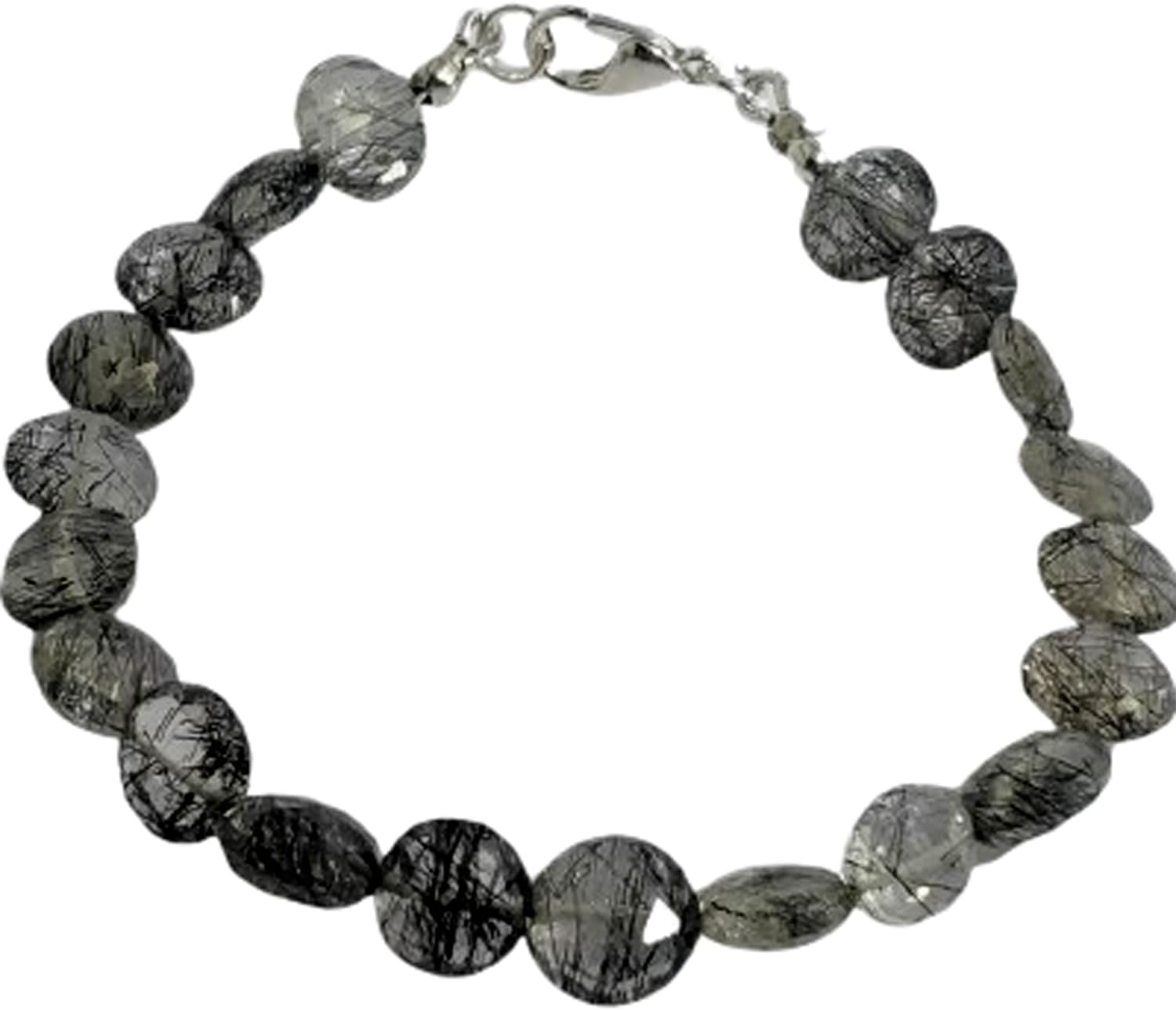 Natural black rutile gemstone 8x8-7x7 mm stacking bracelet | 7 inch | black color, coin shape, faceted cut, stone | with silver plated clasp | handmade jewellry |WW_ESK_00113