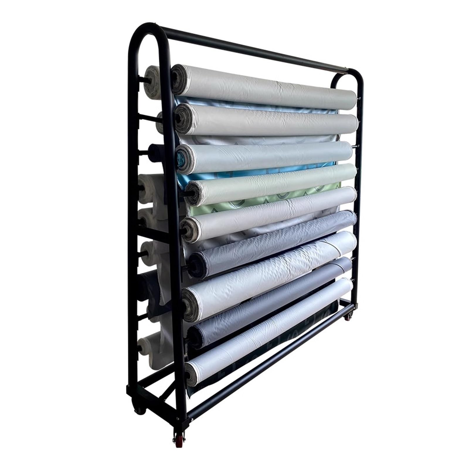 Large Hanging Display Cart for Car Color Change Film / Textile Fabric Roll, Adjustable Metal Organizer Holder with Brakeable Wheels, Commercial Tablecloth Curtain Studio Storage Rack(H-1.55m/61in,18 r
