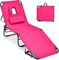Vista 19 de GYMAX Silla de bronceado, silla de playa de 350 libras con orificio facial, almohada lavable y correa de transporte, tumbona plegable ajustable