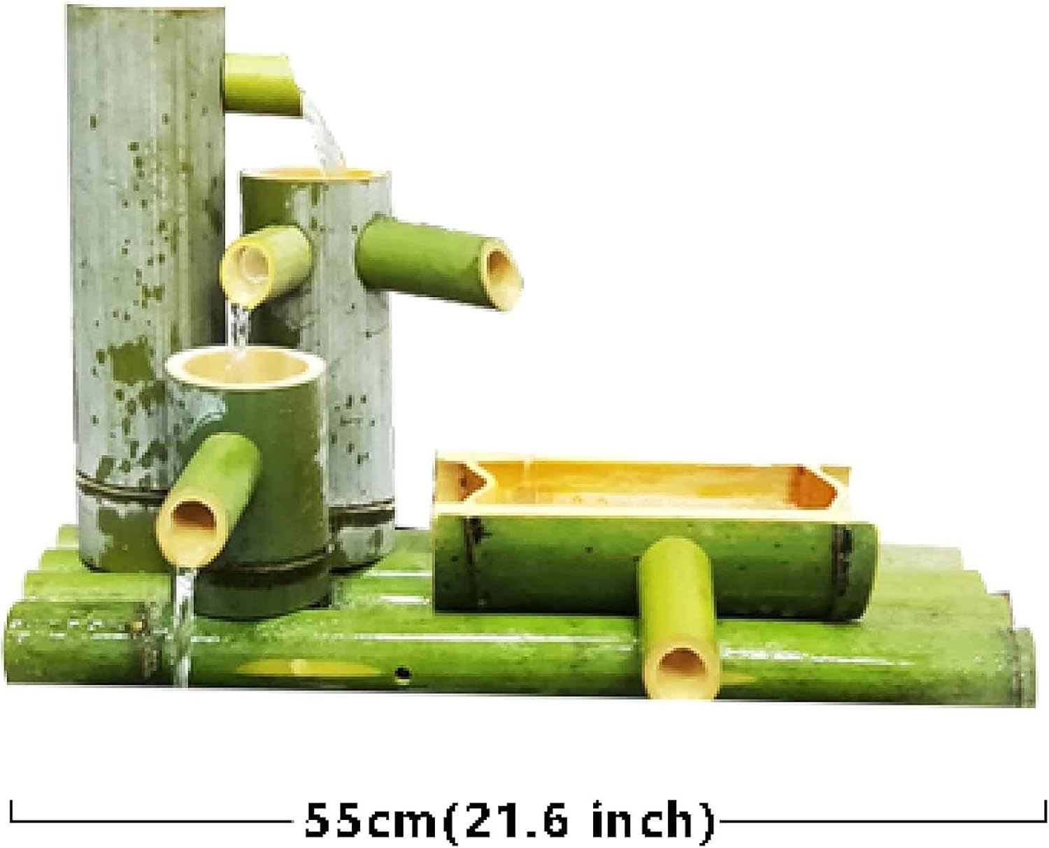 Bamboo Fountain Kit, Solar Water Feature with Pump, Zen Garden Flowing Fountain, Natural Bamboo Landscape Decoration, Fish Tank Filter Ornament, for Patio, Pond, Yellow-21.7in