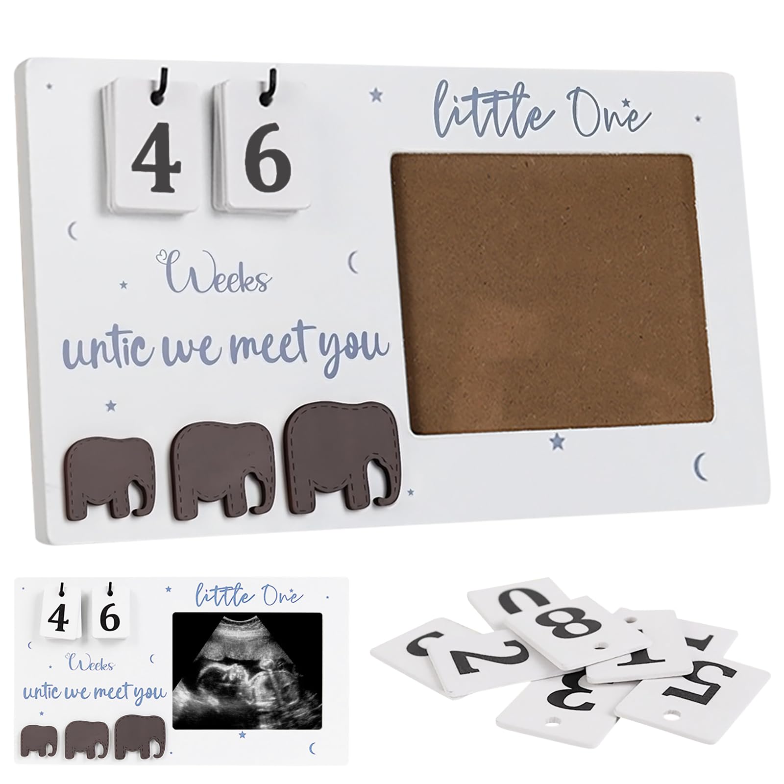 KIPTVO Baby Scan Photo Frame with Countdown Weeks - 9.5" x 5" Wooden Ultrasound Picture Frame for Pregnancy Announcement, for Expecting Mum, Mum to Be & Baby Shower