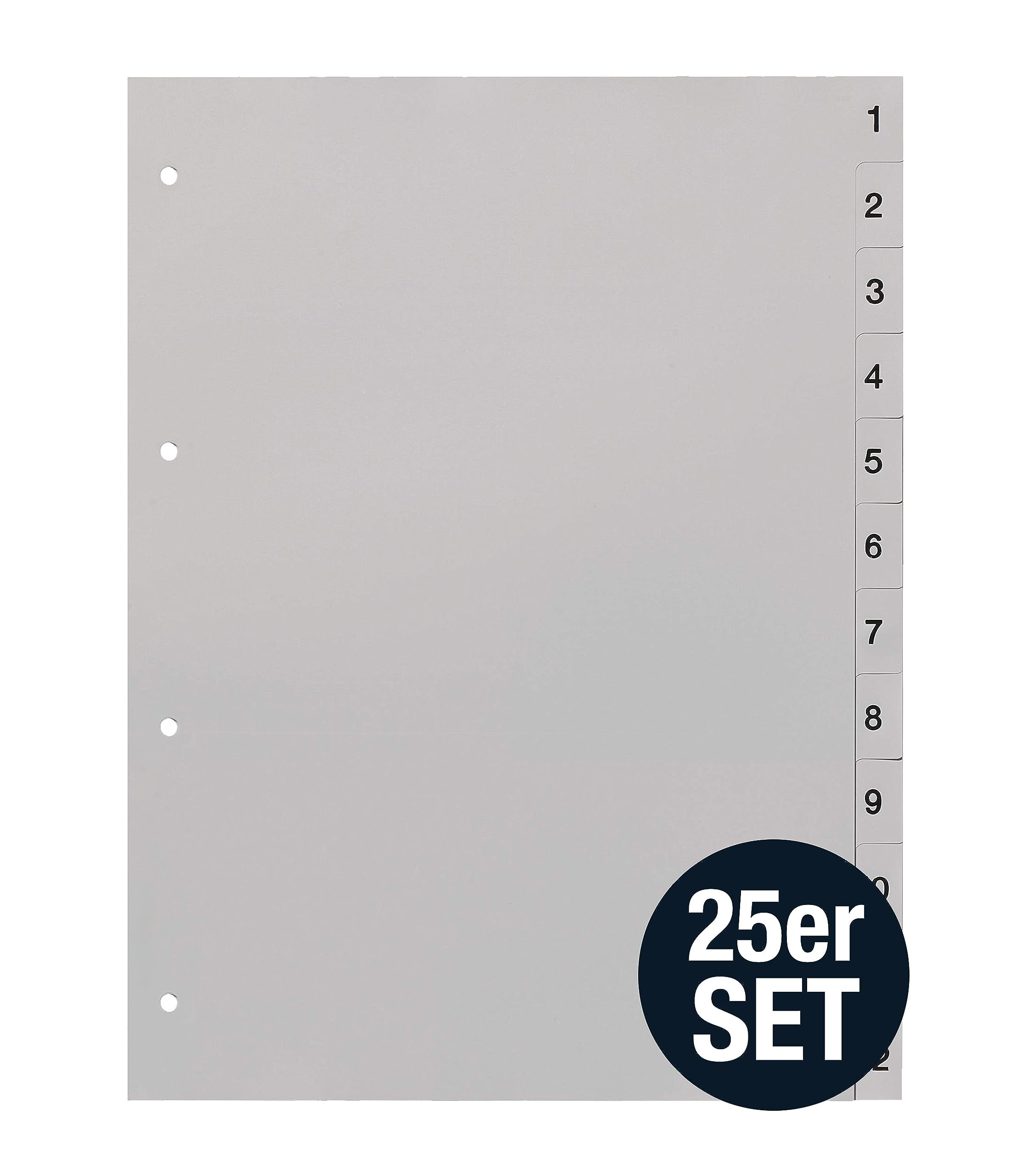 Ordnerregister 1-12, neutral, ohne Deckblatt, 12-teilig, DIN A4, PP, lichtgrau (25er Set)
