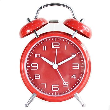 TXY Classical Twin Bell Alarm Clock for Bedroom with Stereoscopic Dial, Frosted Shell, Backlight, Extra Loud Machinical Ringtone, Battery Operated Loud Alarm Clock for Home Office Red