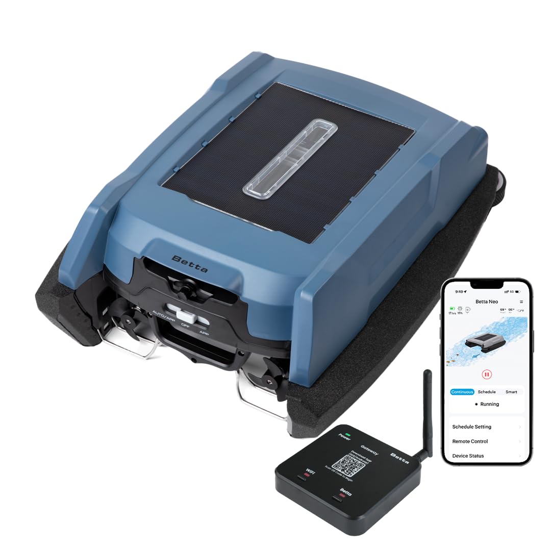 Neo Solar-Powered Robotic Pool Skimmer with App Control & Ultra Long-Range Gateway System, Weather-Adaptive & Scheduled Cleaning, Dual Charging Options, for In-Ground & Above-Ground Pools (Blue)