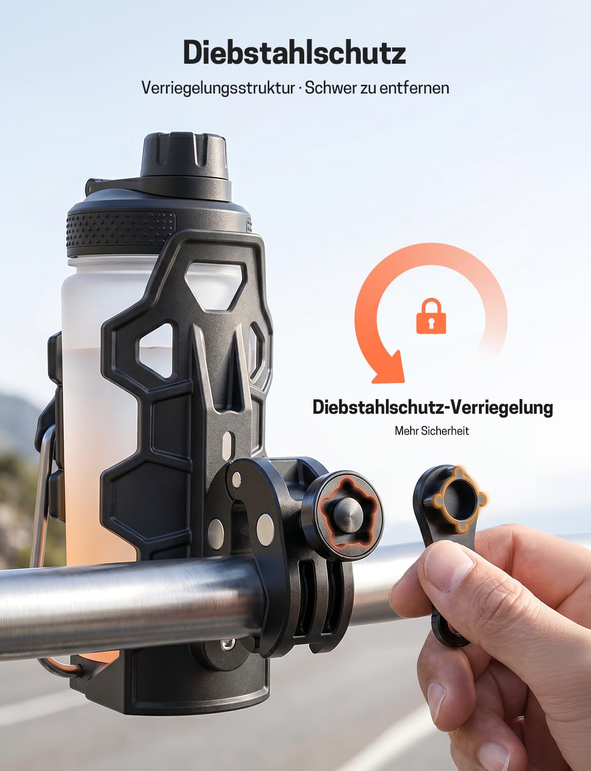Jeebel Flaschenhalter Motorrad, Becherhalter Adaptiver Verriegelnder mit 12–45mm Anti-Diebstahl Metallklemme, Kompatibel mit 50–80mm Durchmesser Trinkflaschen, Getränkehalter für ATV Fahrrad Roller
