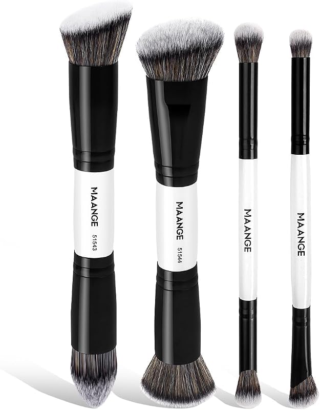 4 PCS Foundation Contour Conceal Brush Set, Makeup Brushes, Eyeshadow Concealer Brush, Double Sided Foundation Contour Blush Highlight Blending Eyebrow Brush For Liquid, Cream, Loose Powder