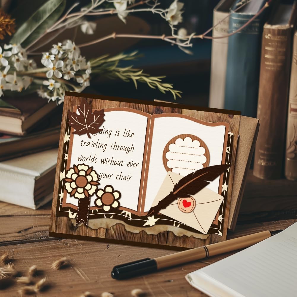MAYJOYDIY Literary Books Metal Cutting Dies Feather Envelope Die Cuts Stencils Bookmark Glasses Embossing Template Dies for DIY Paper Craft Card Making Scrapbooking Album Decor image 3