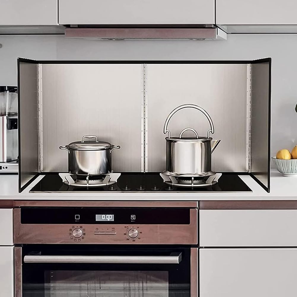 Paraspruzzi Antigrasso su 4 Lati, Deflettore Antiaderente in Acciaio Inox Antiolio, Pieghevole, Protezione per Lo Schermo del Fornello da Cucina,B h30*l40*d40cm