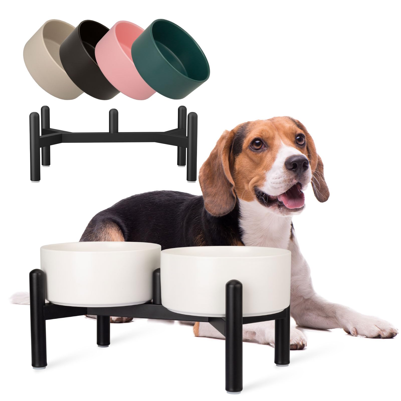 PTOBER Raised Ceramic Dog Bowl Set