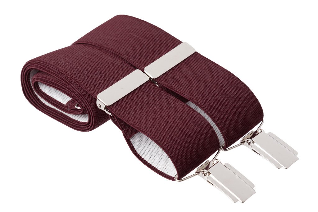 Gs Braces Men's Burgundy 4XL Trouser Braces 35Mm Wide Elastic 4 Strong Silver Clips 60 Inches Adjustable