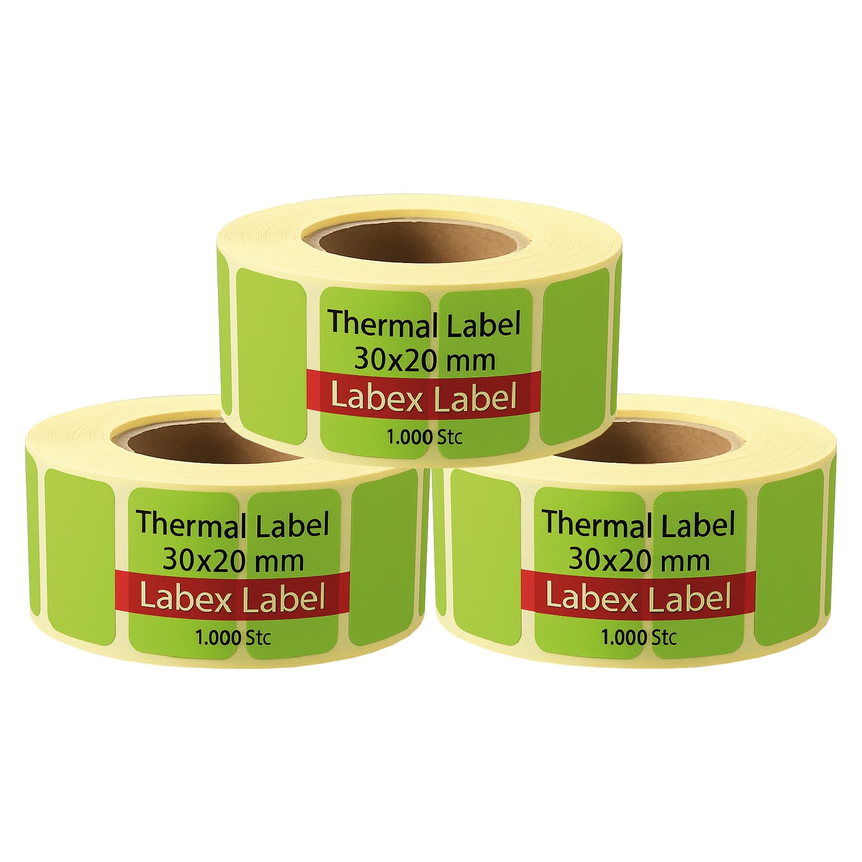 Labex Label - Thermal Labels 30 x 20 mm, Colourful Thermal Labels, Self-Adhesive, BPA-Free, Direct Thermal for Zebra Printers (Green, 3 Rolls)